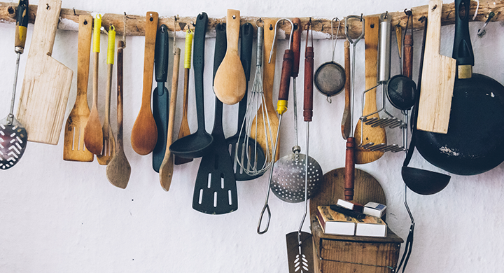 Kitchen Utensils Hanging on a Line