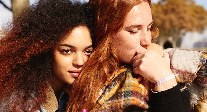 Two Women Sitting Together Outdoors