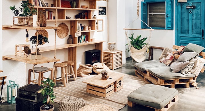 Decorated Living Room with Natural Tones and Wooden Furniture - Toggle Renters Insurance