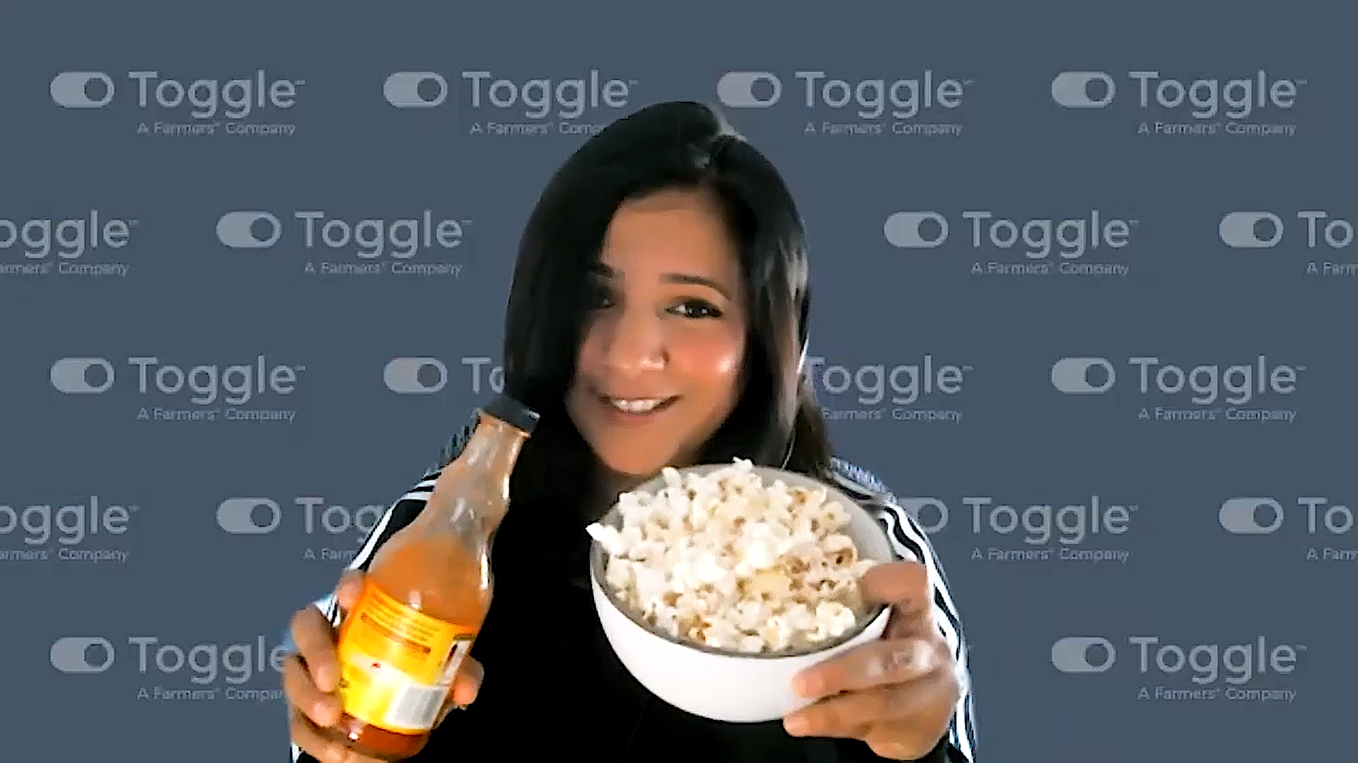 Girl Holding Hot Sauce and Popcorn 