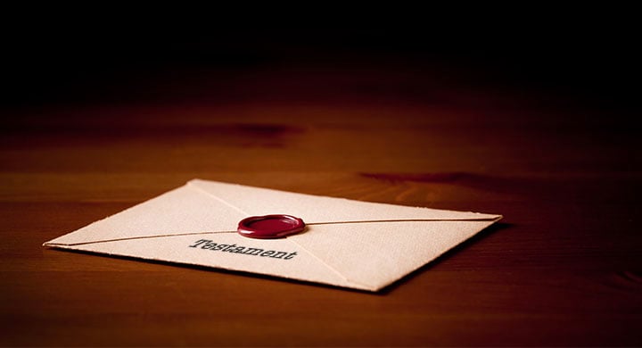 Wax sealed envelope on table.